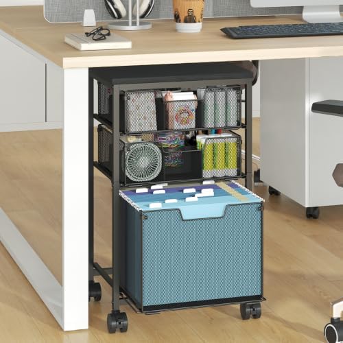 Sbanmao Rolling File Cart with 3 Drawers, File Cabinet with DIY Divider, Hanging Folder Holder Organizer with Wheels, Under Desk Storage Utility Cart, Printer Stand for Home Office, Black by shengbaomaoyi