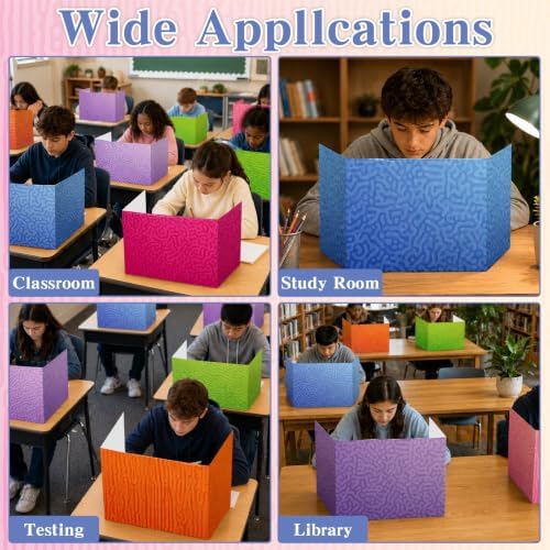 24 PCS Bulk Privacy Shields for Student Desk Colorful Swirl Style Testing Dividers Desk Privacy Shield Study Boards Panel Partition Folder for Back to School Classroom Must Have Teacher Table Supplies - Image 5