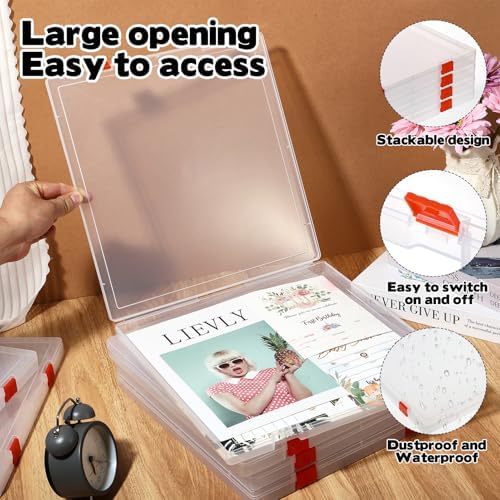 Rainmae 12"x12" Scrapbook Paper Storage, Stackable Plastic File Storage Box, Craft Paper Organizer Case, Textured Papers Storage Containers for Board Game, Document, Magazine, Art Supplies (6 Pack) - Image 5