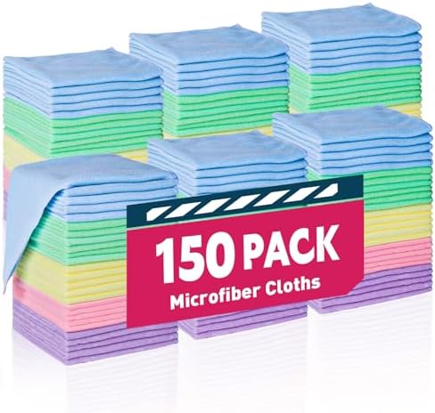TEAWOO Microfiber Towels Bulk-150 Pack, Cleaning Cloths, Microfiber Towels for Cars, Cleaning Rags 5 Colors Assorted (12x12 inches) by TEAWOO