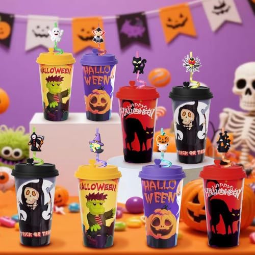 AFZMON 48 Sets Halloween Party Favors Goodie Cups with Lids and Straws Bulk - Image 6