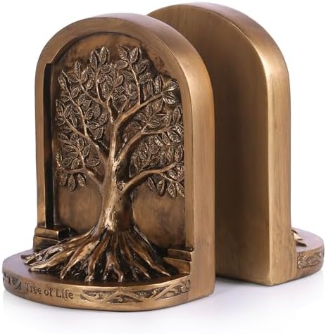 Tree of Life Bookends Set – 6.1" Resin Decorative Bookends, Antique Bronze Finish, Non-Skid Heavy Duty Support for Books, Bookshelf Decor, Office, Library, Housewarming Gift by XIYOUQI