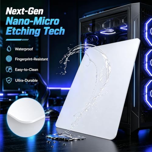 Glass Gaming Mouse Pad, 5.0 Nano Etched Surface, Custom PU Non Slip Base, Esports Level Speed & Precision, Tempered Glass, Waterproof & Durable, 490mm*420mm Large Size for FPS Gaming (White) - Image 6