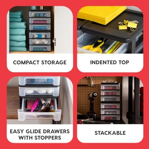 IRIS USA 4-Pack, 3-Drawer Small Plastic Stacking Desktop Organizer, Black - Image 5