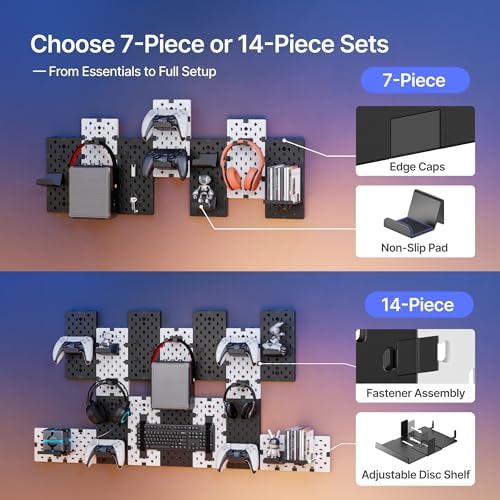PEGZONE Controller and Headphone Holder Wall Mount, 14pcs, Black & White - Image 3