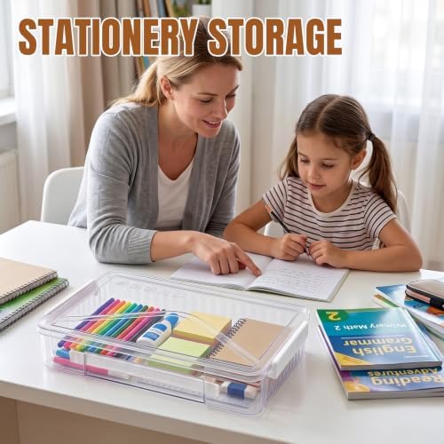 Clear Document Box, Deep A4 Paper Storage Organizer with Snap Latches, Stackable File Case for Certificates Photos Letter Size, Magazine Protector, 14.37" x 9.44" x 2.75" (2 Pack), White - Image 6