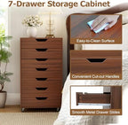 GIANTEX 7-Drawer Storage Cabinet, Mobile File Organizer with 4 Universal Casters, Wooden Vertical Filing Cabinet on Lockable Wheels for Office, Study, Living Room (19” x 15.5” x 34.5”,Walnut) - Image 6