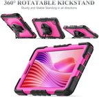 SEYMAC stock Tablet Case for Lenovo Tab One / K9 (TB305FU) 8.7 inch Drop-Proof Protection Cover with 360° Rotate Stand & Strap [Pen Holder] & Screen Protector 2025, Rose+Black - Image 4