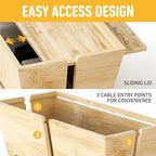 D-Line Bamboo Cable Management Box – Hide Power Strips, Large Cable Organizer Box for Home & Office, Wooden Cord Organiser for Desk, TV & Floor – Natural Finish - Image 5