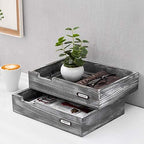 MyGift Ash Gray Wood Paper Tray Organizer, Stackable File Trays Set of 2 - Image 2