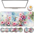 TGFEWYTJYJ Extended Gaming Mouse Pad,Memory Foam Ergonomic Keyboard Mouse Wrist Rest Support Set,Large Desk Mat with Stitched Edges,Non-Slip Base Mousepad Home Office,Flower Hummingbird by GFEWYTJYJ