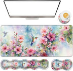TGFEWYTJYJ Extended Gaming Mouse Pad,Memory Foam Ergonomic Keyboard Mouse Wrist Rest Support Set,Large Desk Mat with Stitched Edges,Non-Slip Base Mousepad Home Office,Flower Hummingbird by GFEWYTJYJ