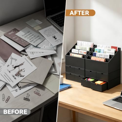 2 Sets 4-Slot Desktop Mail Organizer with 6 Drawers, Black Letter Organizer - Image 6