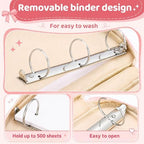 Zipper Binder Folder Keeper with Strap 2", 3 Ring, Pink, Bow - Image 5