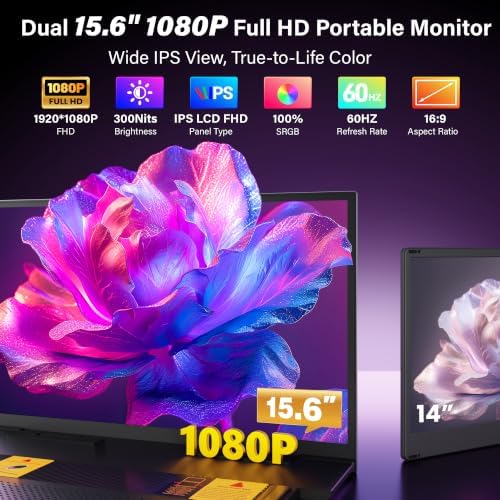 15.6" Laptop Screen Extender, FHD IPS Vertical Portable Dual Monitor, 0.16" Ultra-Slim One-Cable Plug & Play Travel Monitor Above Laptop Screen for 13-17" Laptops Compatible with Win/Mac/Android - Image 3