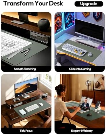 YSAGi Leather Desk Pad Protector, Office Desk Mat, Large Mouse Pad, Non-Slip PU Leather Desk Blotter, Laptop Desk Pad, Waterproof Desk Writing Pad for Office and Home (Dark Green,55" x 24") - Image 3