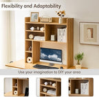 OFCASA Desktop Bookshelf, Countertop Storage Hutch with 7 Shelves for Computer Desk, 35.4'' 3-Tier Display Rack, Multipurpose Wooden Desk Hutch Storage Organizer for Home Office Dorm, Natural - Image 7