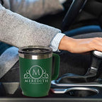 Custom Personalized 20 oz Stainless Steel Powder Coated Vacuum Insulated Double Walled Travel Tumbler Coffee Mug with Handle and Lid (Green) - Image 5