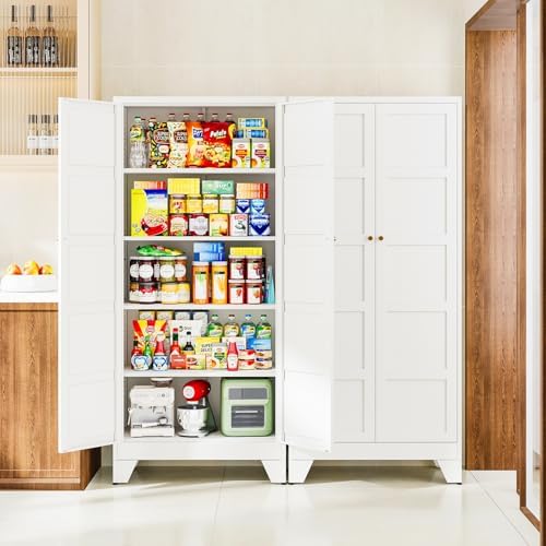 Letaya 72" H Metal Storage Cabinet with 2 Doors and 4 Shelves,Tall Kitchen Pantry Cabinets,Utility Pantry Organizers for Cupboard/Dining/Bathroom/Home Office/Garage (White, 72" H x 18" D x 33.5" W) by LetayaMetalCabinets