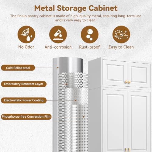 Polup 90" Pantry Cabinet, Tall Metal Storage Cabinet with Doors and Shelves - Image 4