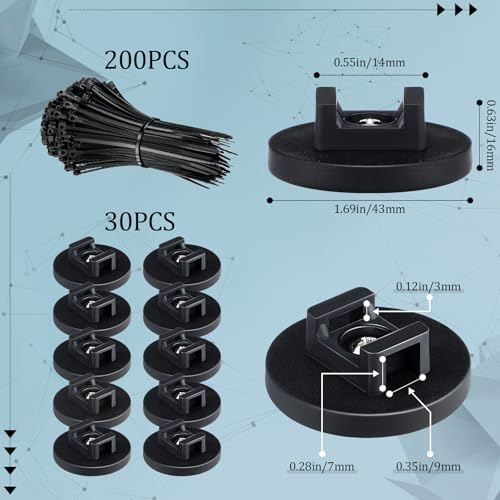 Yookeer 230 Pieces Magnetic Zip Tie Mount Cable Wire Management Base, 43 mm - Image 2