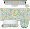 LIMKRIAN Floral Desk Mat Set, Cute Green Mouse Pad with Gel Wrist Rest by LIMKRIAN