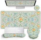 LIMKRIAN Floral Desk Mat Set, Cute Green Mouse Pad with Gel Wrist Rest by LIMKRIAN