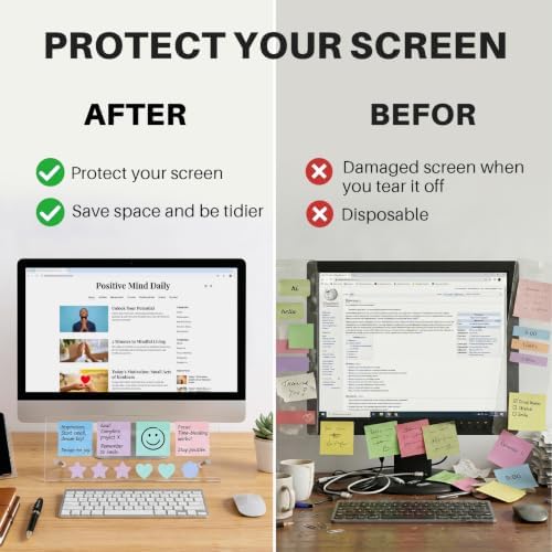 Monitor Memo Board Holder 14"x5", 2pcs Office Organization Memo Holders for Computer Sticky Note Holder, Space-Saving Under Monitor, Movable & Reusable, Screen Saver for Office & Home Desktop Decor - Image 2