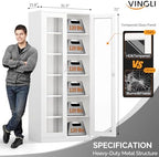 VINGLI Lockable Display Cabinet with Glass Doors & 5 Adjustable Shelves, 71" Tall White Metal Storage Cabinet Curio Liquor, Bookshelf Bookcase for Home Office Living Room Pantry Garage - Image 2