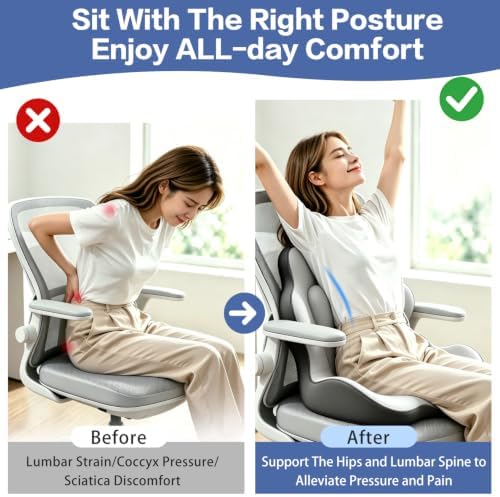 2-in-1 Memory Foam Seat Cushion with Lumbar Support, Office Chair, Gray - Image 5
