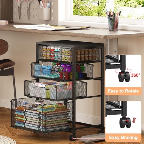 Sbanmao Rolling Storage Cart with Drawers, 4 Drawers Storage Cart, Black - Image 6