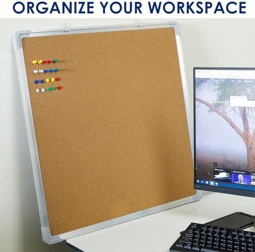 Cork Board 24x24 in, Framed Wall Hanging Bulletin Board with 10 Thumb Tacks - Image 4