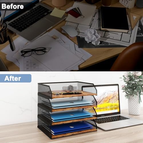 Natwind 4-Tier Stackable Metal Mesh Paper Organizer with Sliding Tray,Retro - Image 7