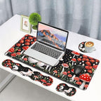 4 in 1 Ergonomic Memory Foam Mouse Pad Wrist Rest Set, Large XXL Gaming Desk Pad + Keyboard Wrist Rest + Mouse Wrist Cushion + Coaster for Home Office Study Gaming, White Fox Mushroom - Image 7