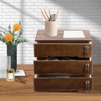 Wooden Desktop Storage Cabinet with 3 Lockable Drawers, Office Desk File Organizer, Small Wooden Drawer Storage Box for Home Office Supplies, Sewing Kits,Vanity, Walnut Color - Image 4