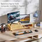 Zri Bamboo Computer Monitor Stand with Drawer, Dual Laptop Stand for Desk,Single Monitor Riser with Storage,Wood Office Desk Organizer & Accessories - Image 4