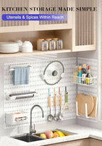 Pegboard Wall Organizer Set – 4 Peg Boards with Hooks & Shelves – Office, Kitchen, Gaming Room Desk Pegboard Storage – Peg Board Wall Display Rack (White) - Image 3