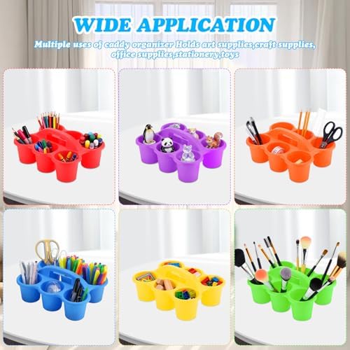 VZZNN 12 Pack Classroom Caddy Organizer with Handle Multicolor Plastic Table Caddy 6 Compartments Storage Cup Holder for School Supplies Art Crafts Crayons Pencils Stackable Desk Caddy for Office - Image 4
