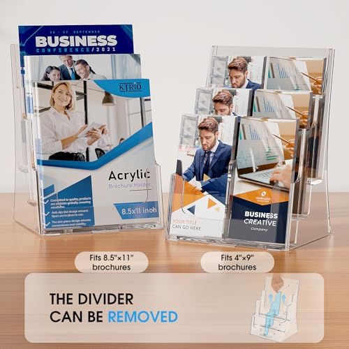 KTRIO 3 Tier Acrylic Brochure Holder 8.5 x 11, 2 Pack, Desktop/Wall Mount - Image 3