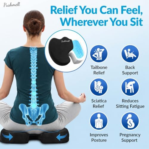 Premium Memory Foam Gel Seat Cushion for Tailbone, Coccyx, Back & Sciatica Pain Relief – Fits 17.5” x 14” Seats, Ergonomic Office & Desk Chair Cushions for Home, Car – Includes Bonus Extra Cover - Image 2