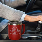 The Wedding Party Store Custom Personalized 20 oz Stainless Steel Powder Coated Vacuum Insulated Double Walled Travel Tumbler Coffee Mug with Handle and Lid (Red) - Image 5