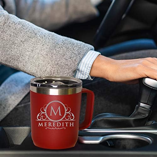 The Wedding Party Store Custom Personalized 20 oz Stainless Steel Powder Coated Vacuum Insulated Double Walled Travel Tumbler Coffee Mug with Handle and Lid (Red) - Image 5