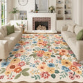 DUKINO 8x10 Area Rug for Living Room, Soft Floral Washable Rug Beige Yellow by DUKINO