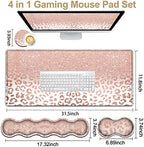 Large Mouse Pad and Gel Mouse Wrist Rest+ Memory Foam Keyboard Wrist Rest Support Set, Non-Slip Rubber Base for Office,Home,Computer, Extended Gaming Mousepads XXL Leopard Star Pattern Pink Desk Mat - Image 2
