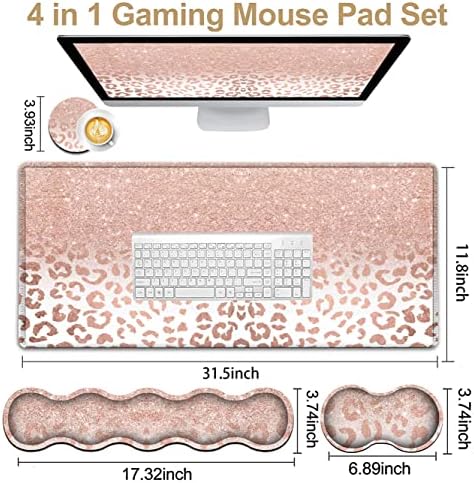 Large Mouse Pad and Gel Mouse Wrist Rest+ Memory Foam Keyboard Wrist Rest Support Set, Non-Slip Rubber Base for Office,Home,Computer, Extended Gaming Mousepads XXL Leopard Star Pattern Pink Desk Mat - Image 2