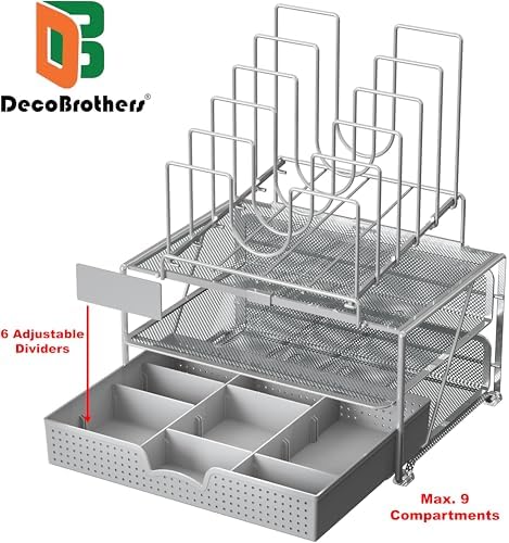 Deco Brothers Desktop File Organizer with Double Tray & 5 Folder Stand Gray - Image 2