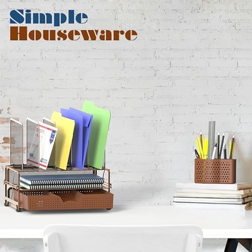 Simple Houseware Desk File Organizer for Office Supplies w/Drawer, Copper - Image 6