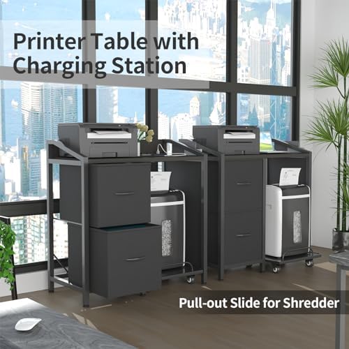 Printer Stand with Storage, Lateral Office Filing Cabinets with Power outlets & USB Charging Port, File Cabinet with Large Printer Stands for Home Office, Shredder Stand Rack (Black) - Image 6