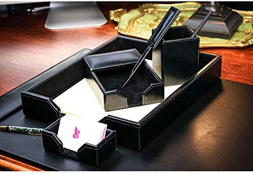 DACASSO Bonded Leather Desk Set - Luxury Leather Desk Pad & Desk Organization Essentials (Black, 6 Piece) - Image 4