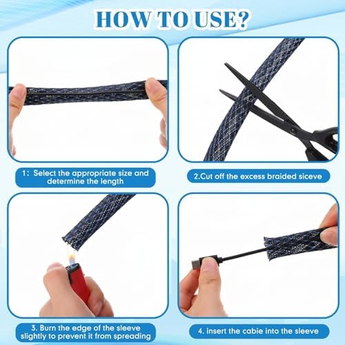 Pangda Braided Wire Loom 1'' X 300 Ft, Black-Blue - Image 4